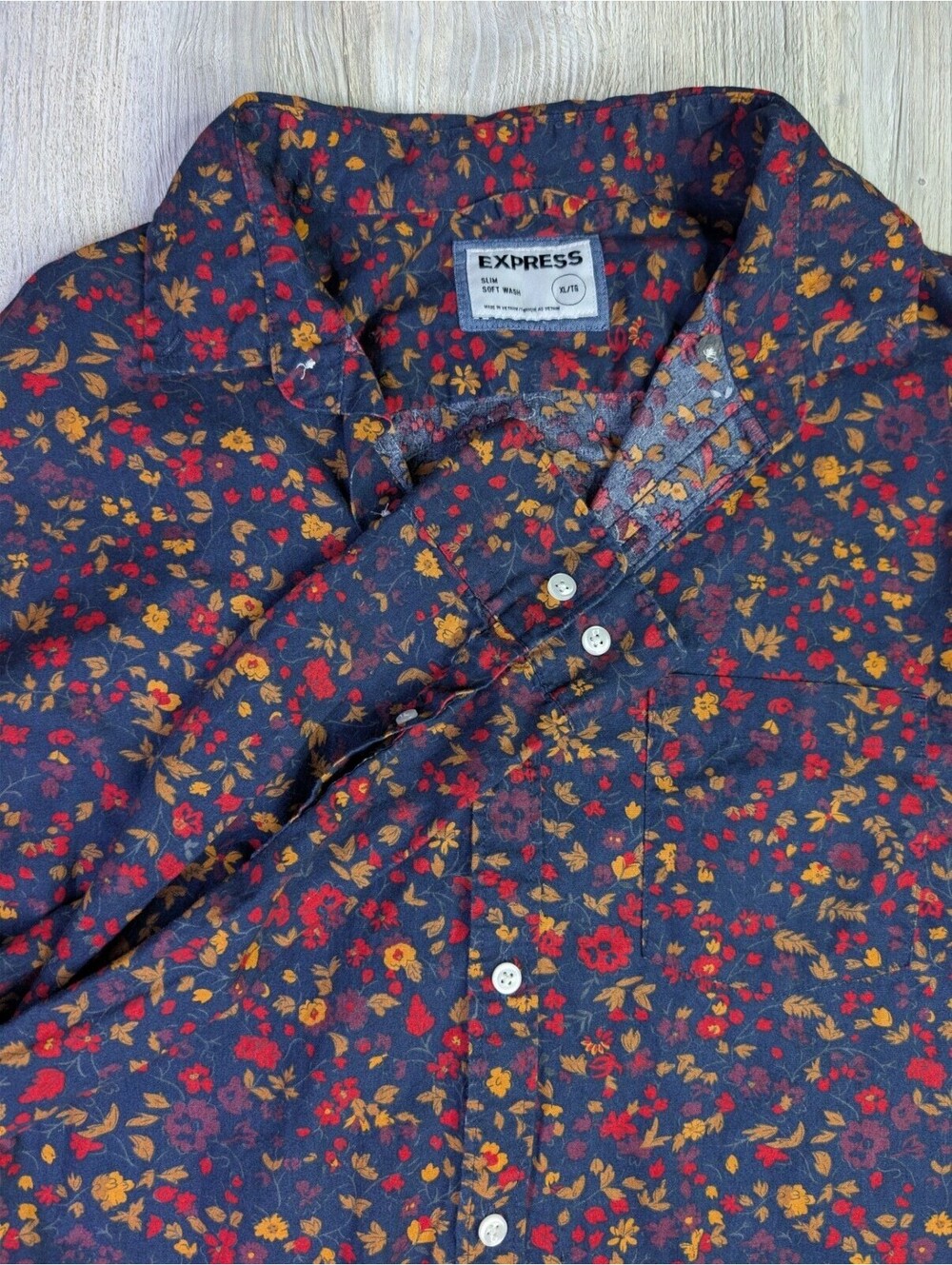 Express Slim Fit Soft Wash Floral‎ Print Long Sleeve Button Down Shirt [COPY]